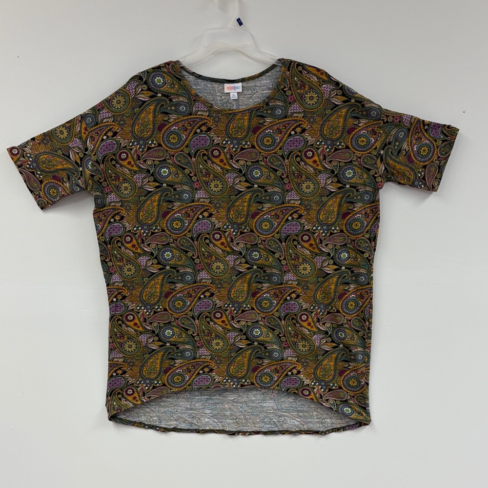 LuLaRoe Paisley Short Sleeve Top in Olive, Mustard, Purple